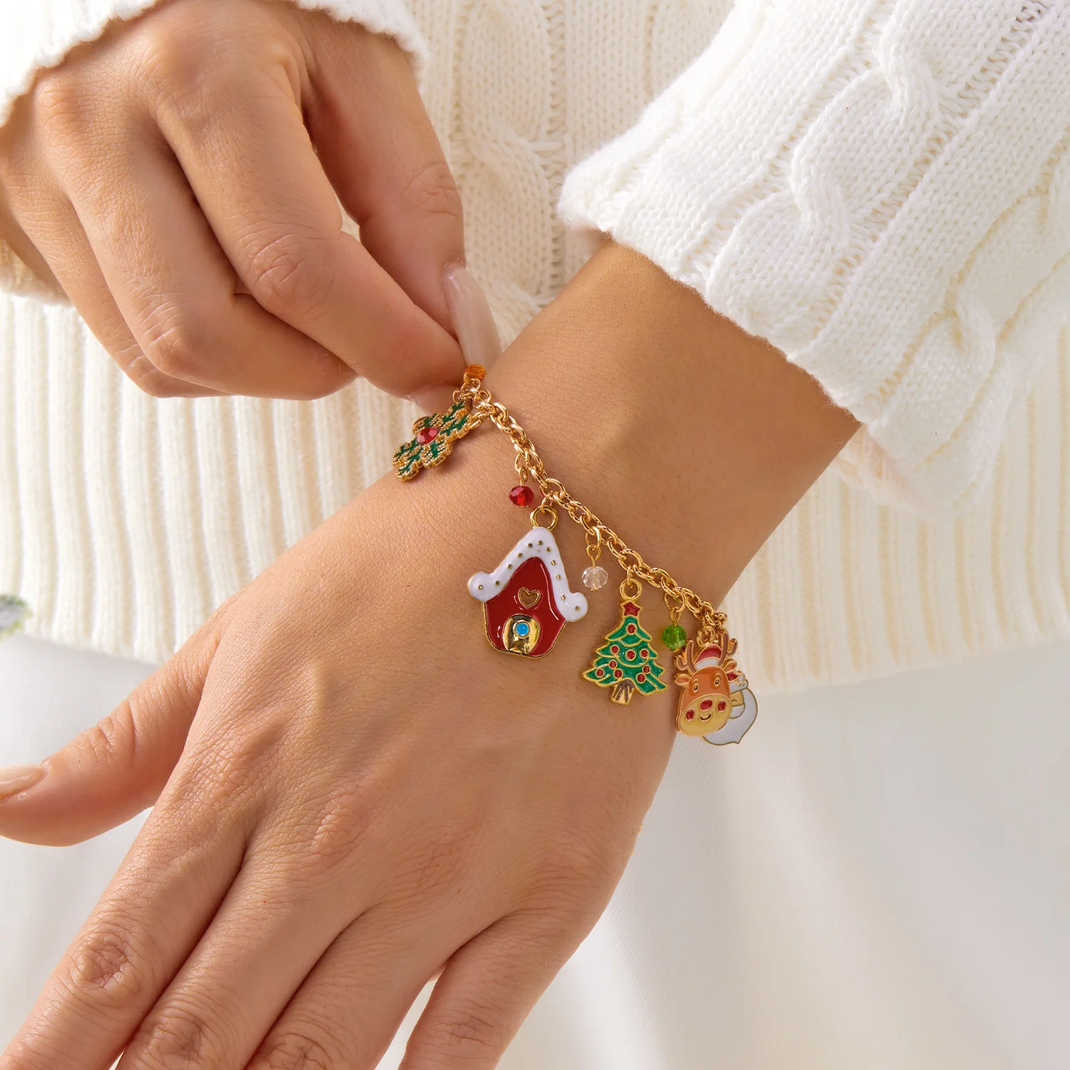 Weihnachten Santa Claus Metall Link Kette Armbänder für Frauen Männer Candy Schneeflocke Weihnachten Baum Elch Tropfen Armbänder Charme Party Schmuck – Detail 4