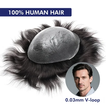 Os21 0.03-0.04mm NG Clearance Thin Skin Toupee Capillary Prothesis Hair Piece For Men Hair Replacement System V Loop Men Toupee 1