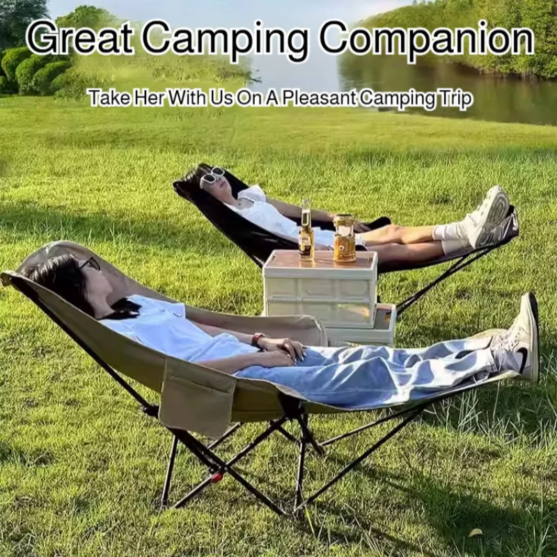 Chaise relax pliante pêche avec repose-pieds - Siège camping plage sieste portable randonnée extérieure