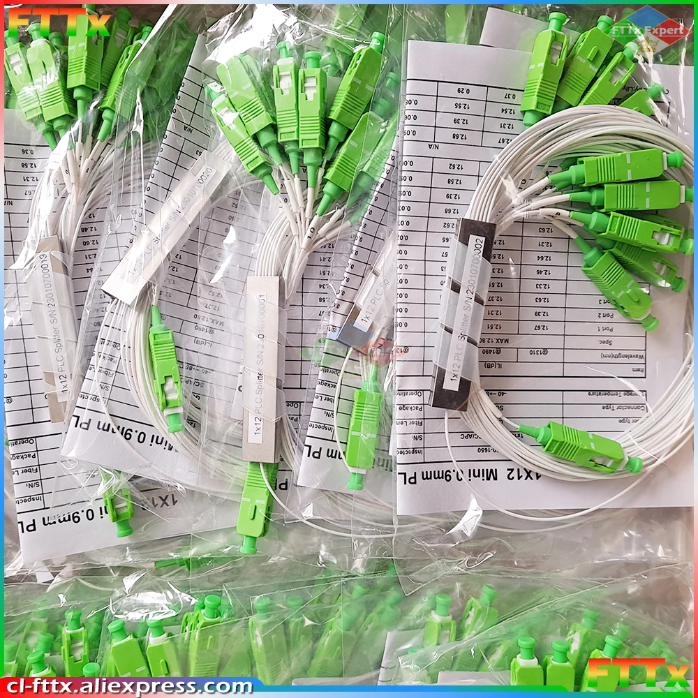 Free Shipping 5-10pcs/lot Fiber Optical PLC Splitter 1X12 SC/APC SM 0.9mm G657A1 PVC 1m FTTH 1:12 PLC Splitter