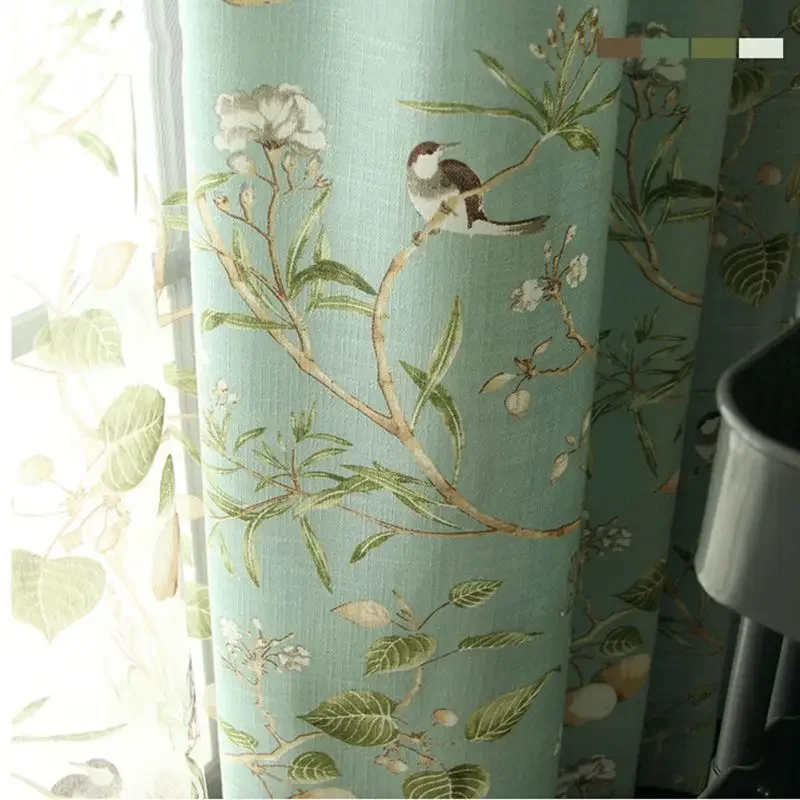 Blackout curtains window curtains decor curtains cotton and linen curtains american country garden cotton linen window curtains for living room birds printed bedroom window blackout drapes wp145-40
