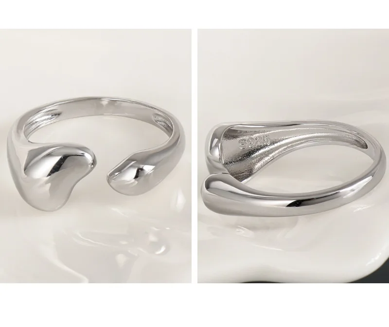 F.I.N.S Original Plain S925 Sterling Silver Open Ring Irregular Glossy Adjustable Stacked Finger Fine Jewelry Prevent Allergy 6