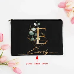 Name Custom Flower Letter Cosmetic Bag Gift for Women Travel Toiletry Organizer Mujer Bolsa Purse Makeup Bag Canva Zipper Pouch