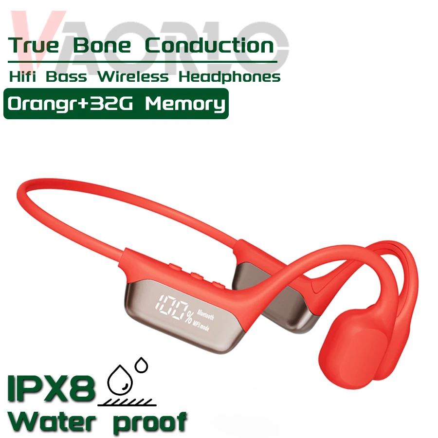 VAORLO IPX8 5.4 Bluetooth Waterproof Bone Conduction Headphone MP3 (32G) HIFI Sound Quality Swimming Sports Music Earphone