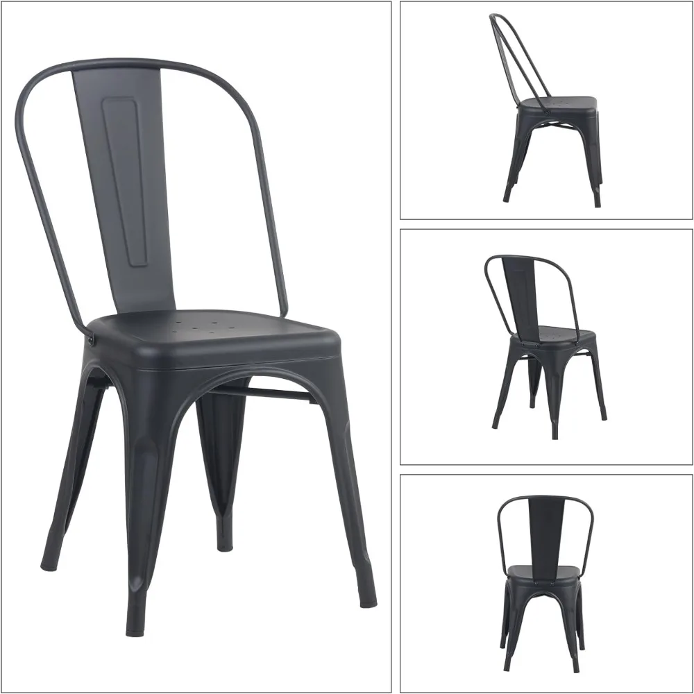 Metal Dining Chairs Set of 4 Iron Stackable Removable Back Cafe Side Patio Chairs Rubber Feet Stylish Modern Indoor