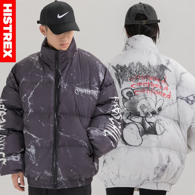 2023 HISTREX Print Psychology Hurt Bear Men Parkas Jacket Coats Winter Warm Thick Fleece Jackets Man Puffer Women Quilted Parka 3