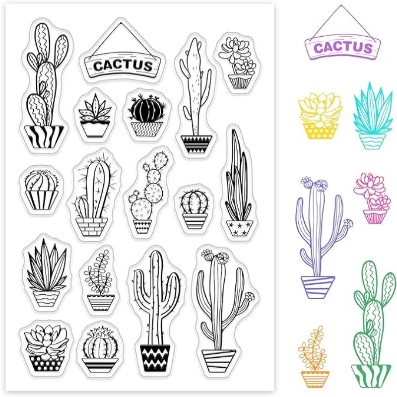 1pcs Cactus Clear Stamps Silicone Stamp Seal Card Making Decoration and DIY Scrapbooking 6.34 x 5.83 x 0.28 inches clear stamps clear rubber stamps