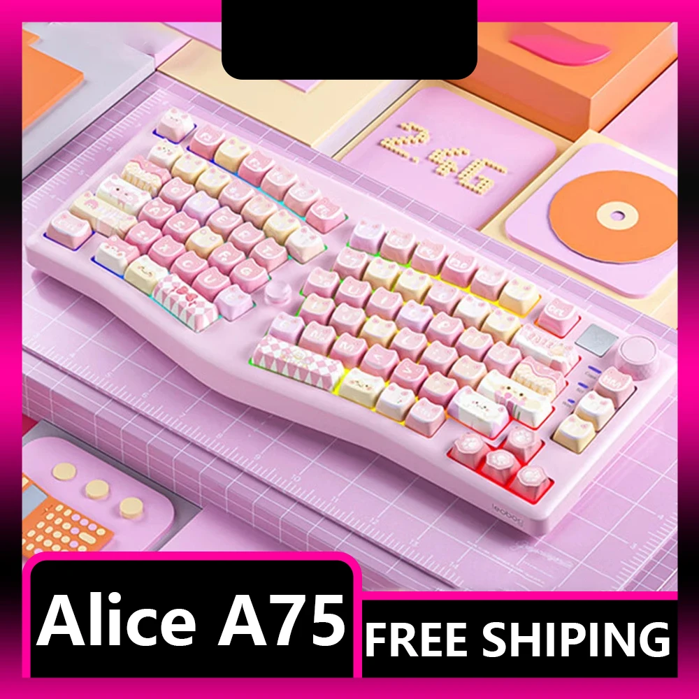 Leobog Alice 기계식 키보드, 트라이 모드, 2.4G 무선 인체 공학, 핫 스왑 RGB 게이머 키보드, PC 액세서리, 게임 선물, A75, 신제품