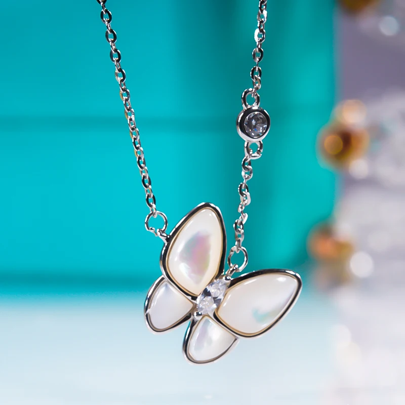 Fritillary Butterfly Pendants Necklace S925 Sterling Silver Platinum