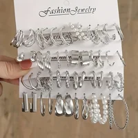 24 Pcs Fashion Vintage Hoop Earrings Set for Women Boho Metal Circle Geometric Twist Pearl Studs Earrings Trendy Jewelry Gifts 1
