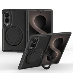 Luxury Leather Texture Rotating Bracket Case with Magnetic Charging Cover - Galaxy Z Fold 7 (Black)