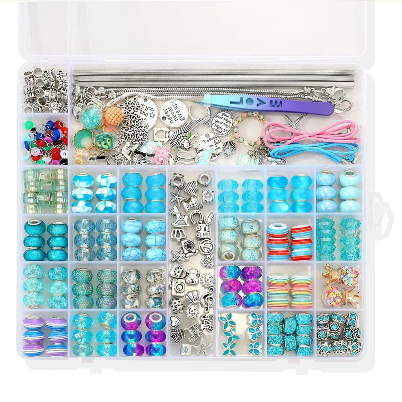 

305 Pieces Jewelry Making Kit with Grid Box Snake Chain Bracelet Beads Dangle Charms Pendants Necklace DIY Craft for Adults Kids