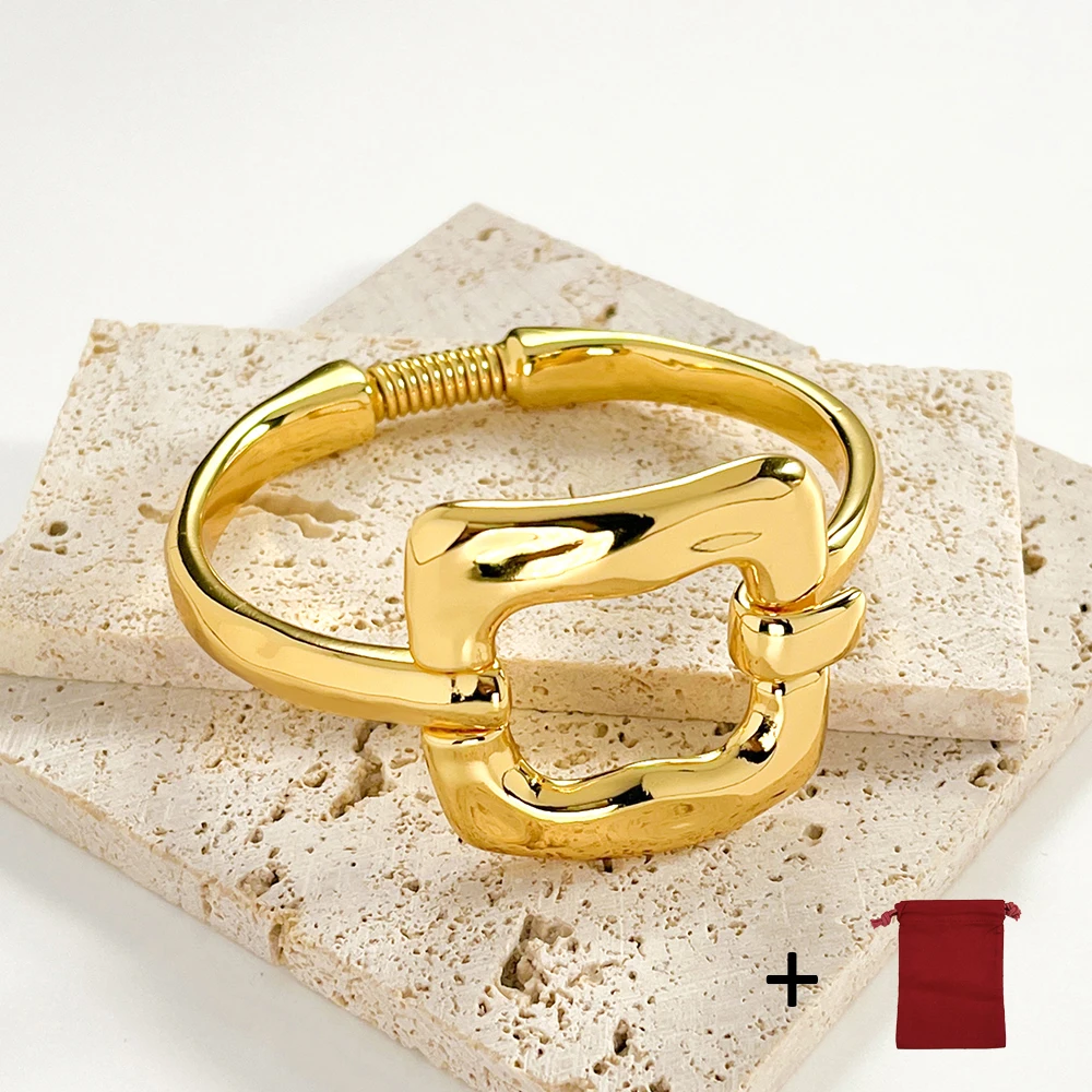 

Испанское высококачественное изысканное модное искусственное Золото Цвет основанный логотип полый гладкий браслет ювелирные изделия подарок бесплатная доставка