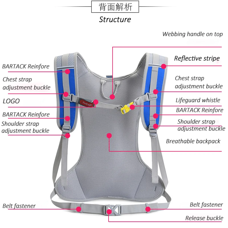 Hydration backpack 2L water bladder bag portable for running cycling hiking camping jogging