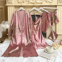 5pcs Floral Print Long Sleeve Robe Cami Dress Cami Top Ruffle Hem Shorts Simple Pajamas Sets for Women - Image 6