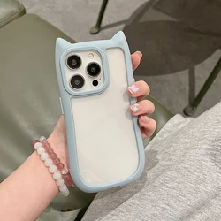 Adorable 3D Cat Ear Transparent Phone Case - Cartoon Lovely Shockproof Clear Cover - iPhone 12 Pro (SKY BLUE)