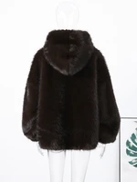 Furry Hooded Faux Fur Coats Women Loose Long Sleeve Warm Brown Pullovers 2025 Autumn Winter Lady Street Fashion Outwear 5