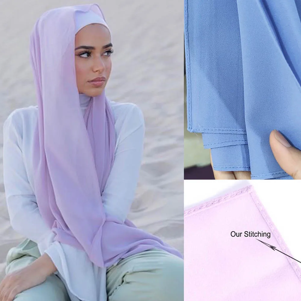 wholesale 10pcs/lot good stitching plain Chiffon hijab scarf shawl 175*70cm color long Shawls head Cover muslim tudung 3