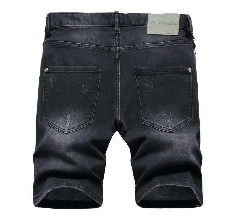 Men Black Denim Shorts Brand DSQ2 Holes 
