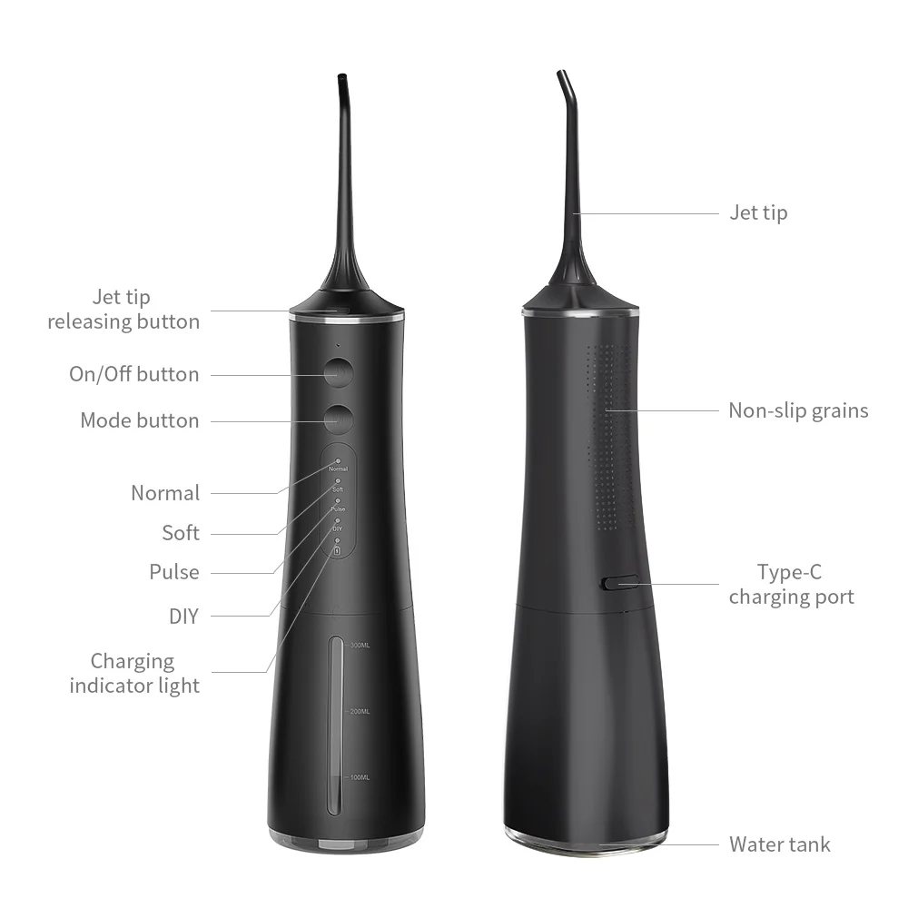 치아에 대 한 300ML 전기 물 Flosser 4 모드 구강 irrigator 휴대용 구강 청소기 치과 청소 도구 방수 USB 충전