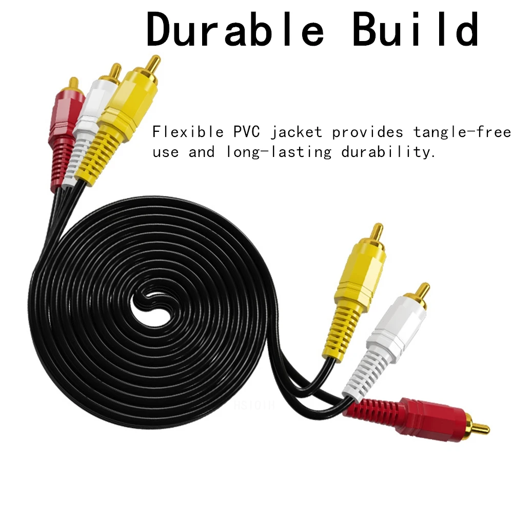 3RCA to 3RCA Male to Male Gold-Plated Connectors AV Cable Oxygen-Free Copper Core for High-Quality Audio and Video