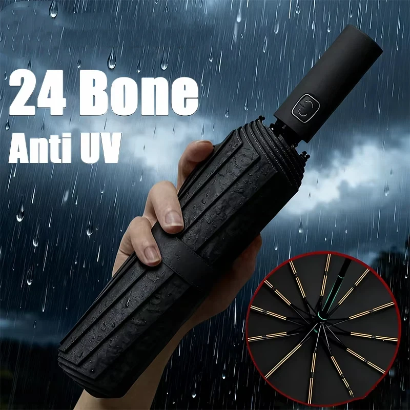 24 Bone Fully Automatic Double Bone Folding Umbrella SPF50+ UV Protection Rain Resistance Wind Resitance