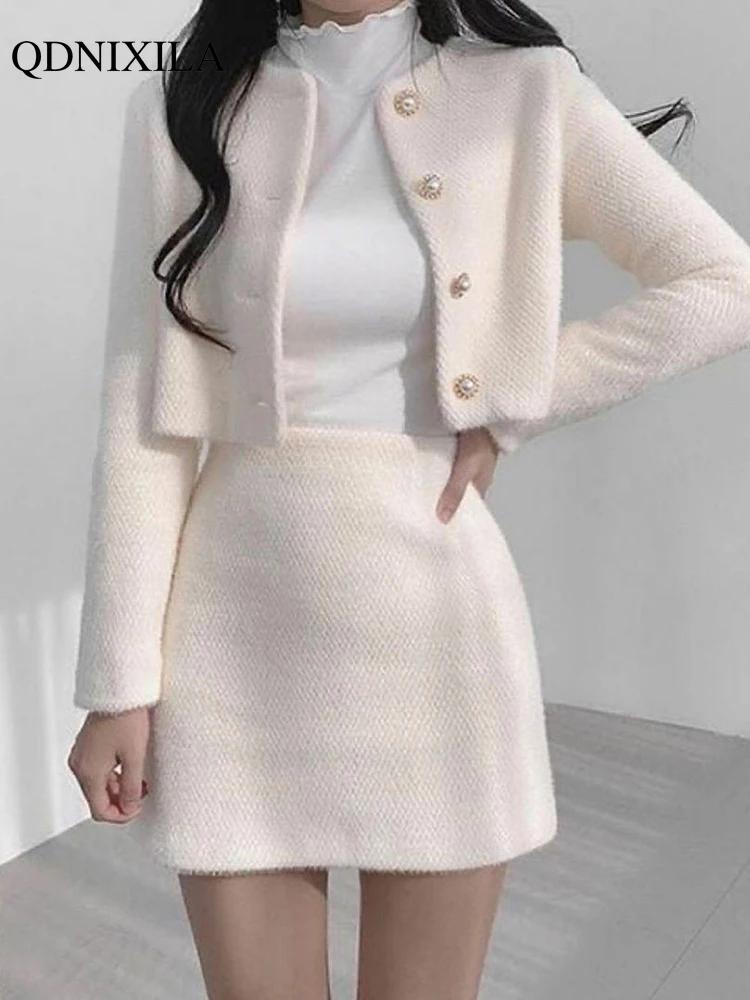 

New In Spring Summer Korean Fashion Sweet Women's Suits with Mini Skirt Two-pieces Set Woman Dress Casual Elegant Tweed Suits