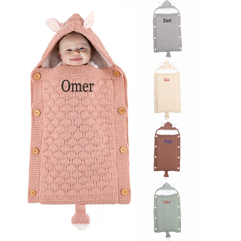 

Personalized Winter Baby Knitted Rabbit Ear Sleeping Bag Solid Neonatal Envelope Anti Kick Quilt Blanket