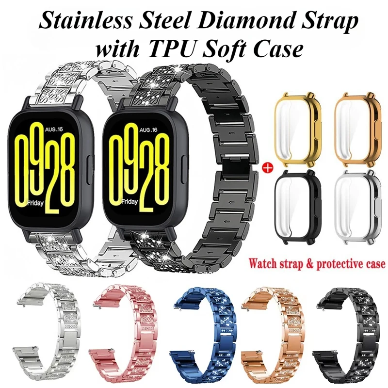 Elegant Diamond Strap and Case for Smartwatches - Stainless Steel Women's Bracelet