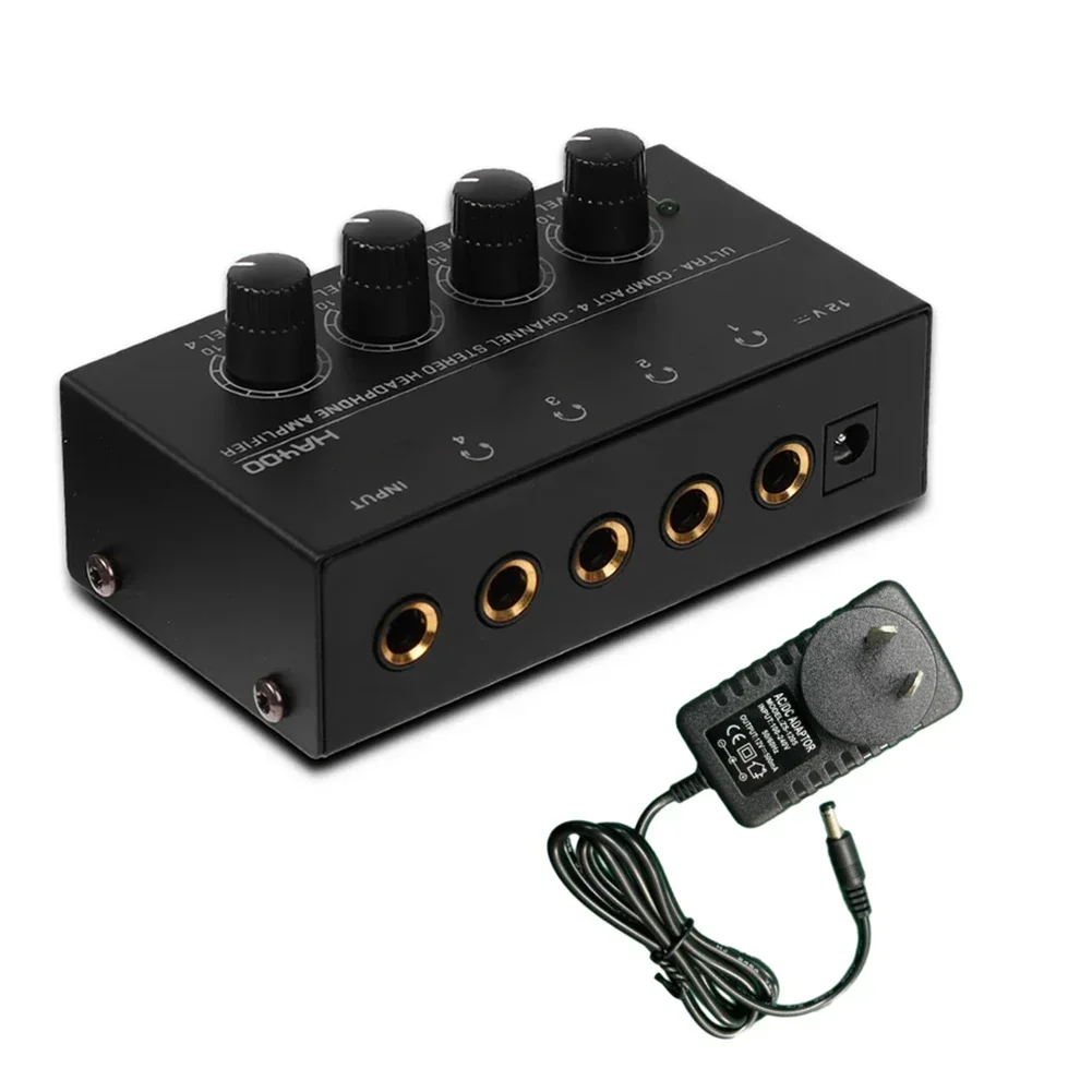 Mini Stereo Four Channels Headphone Amp Ultra Compact Durable Audio Amplifier With Power Adapter For Stage Studio