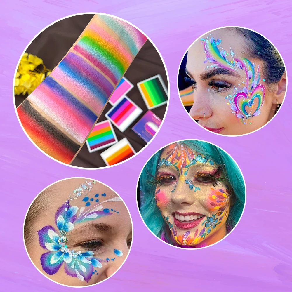 UV Glow-in-the-Dark Rainbow Water Activated Face Body Paint Fluorescent Neon for Masquerade Halloween Christmas Music Festival 5