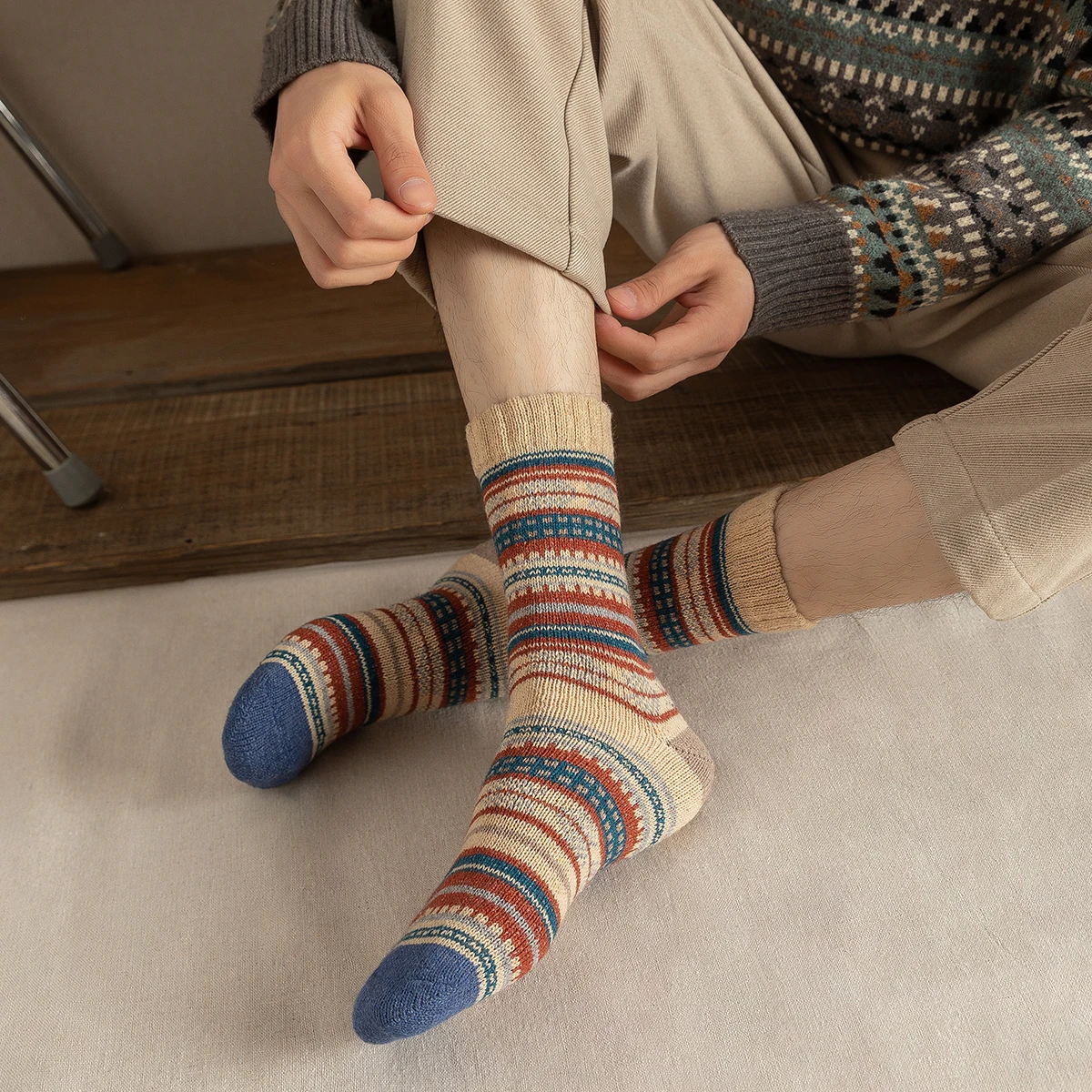 5 Pairs Women's Thermal Wool Socks - Autumn Winter Collection, Retro Nordic Style