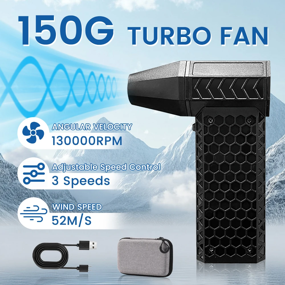 Air Blower Turbo Jet Fan 130000RPM Wind Speed 52m/s Portable Mini Air Blower Outdoor Camping BBQ Powerful Blower Keyboard Dust Cleaning