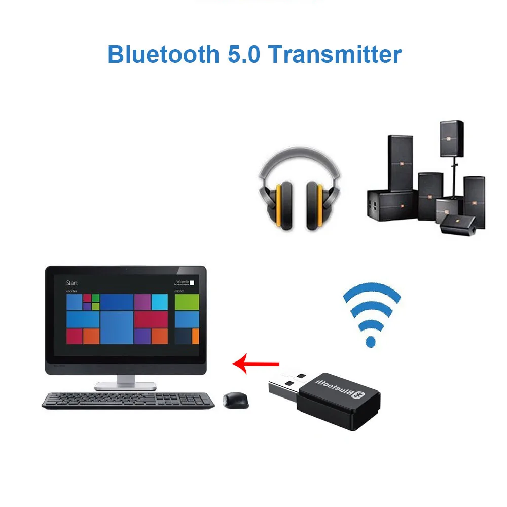 RUSR PC-T7 USB Wireless Bluetooth 5.0 Audio Transmitter Adapter for Windows  Linux PC