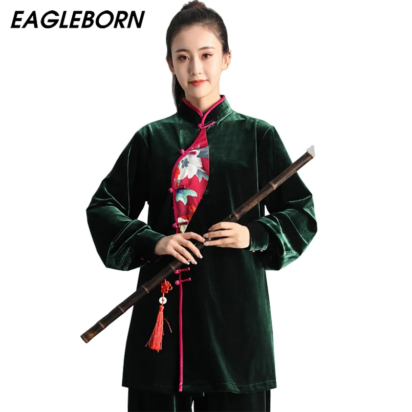 

Gold Velvet Tai Chi Clothing Women Autumn Winter Long Sleeve Tai Chi Clothing Set Tai Chi Costumes Competition Custom Flowers