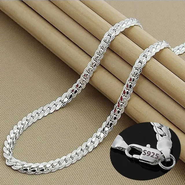 New 925 Sterling Silver 2 Piece Full Sideways Chain Necklace Bracelet For Women Men Fashion Jewelry Sets Wedding Gift 2