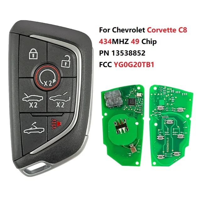 Corvette C8 2020 Smart Key Fob 7 Button 434MHz 49 Chip 13538852 YG0G20TB1 2