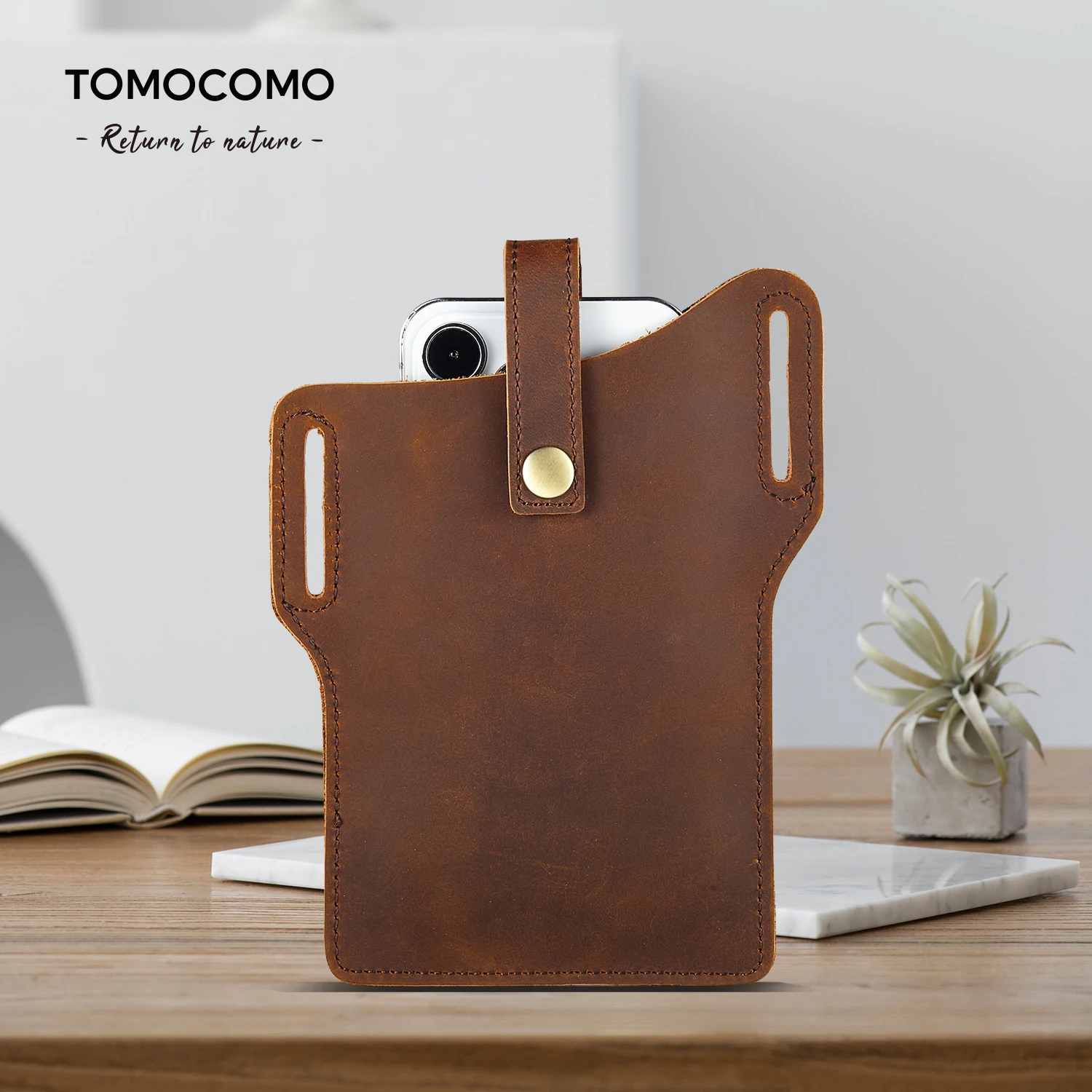 

TOMOCOMO Portable Loop Holster Protective Sleeve Leather Belt Cellphone Bag Outdoor Leisure Waist Hanging Phone Bag