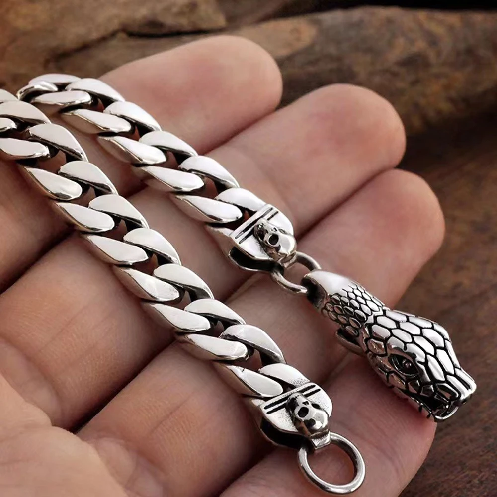 Daifuni S925 Sterling Silver 8MM 3D Snake Chain Buckle