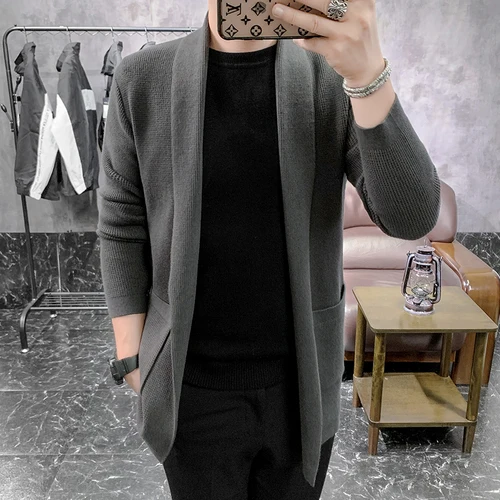 thumbnail image 1 of Nueva chaqueta tipo suéter de lana extra larga de alta calidad, nueva chaqueta tipo suéter de punto tipo cárdigan, 1 of 5