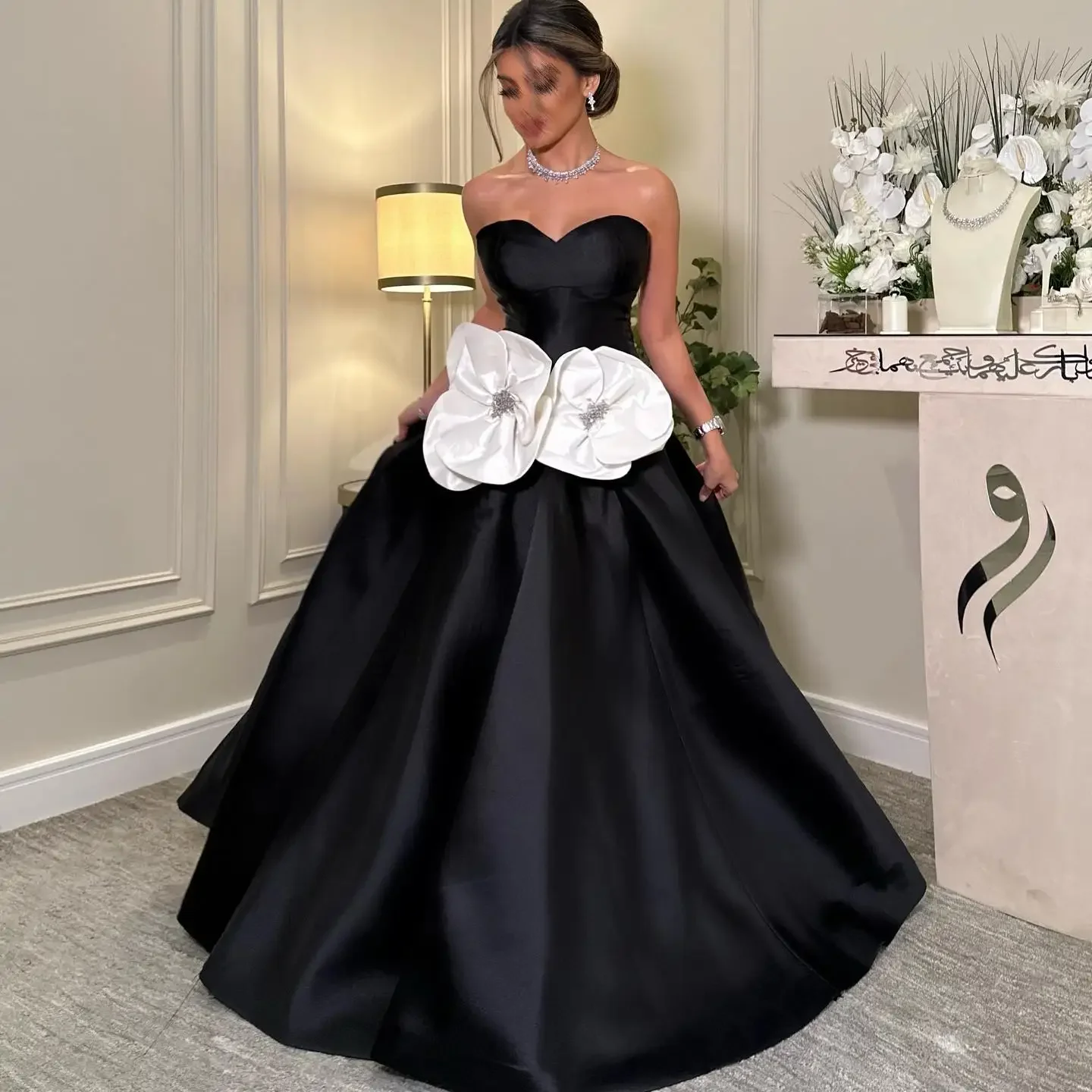 blue dress for baby girl Maxi Long Black&White Prom Gown with Beaded Details – loveangeldress main image 1