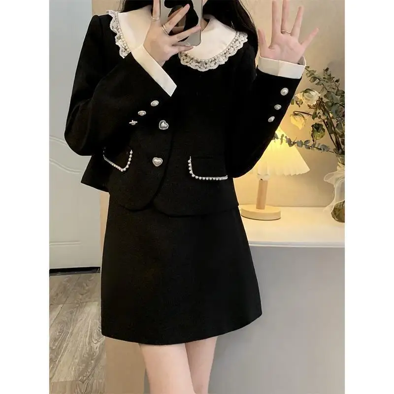 Damska Temperamentowa Zestaw Spódnic Półciała Z Wysokim Stanem Krótka Kurtka Modny Zestaw Krótka Spódniczka