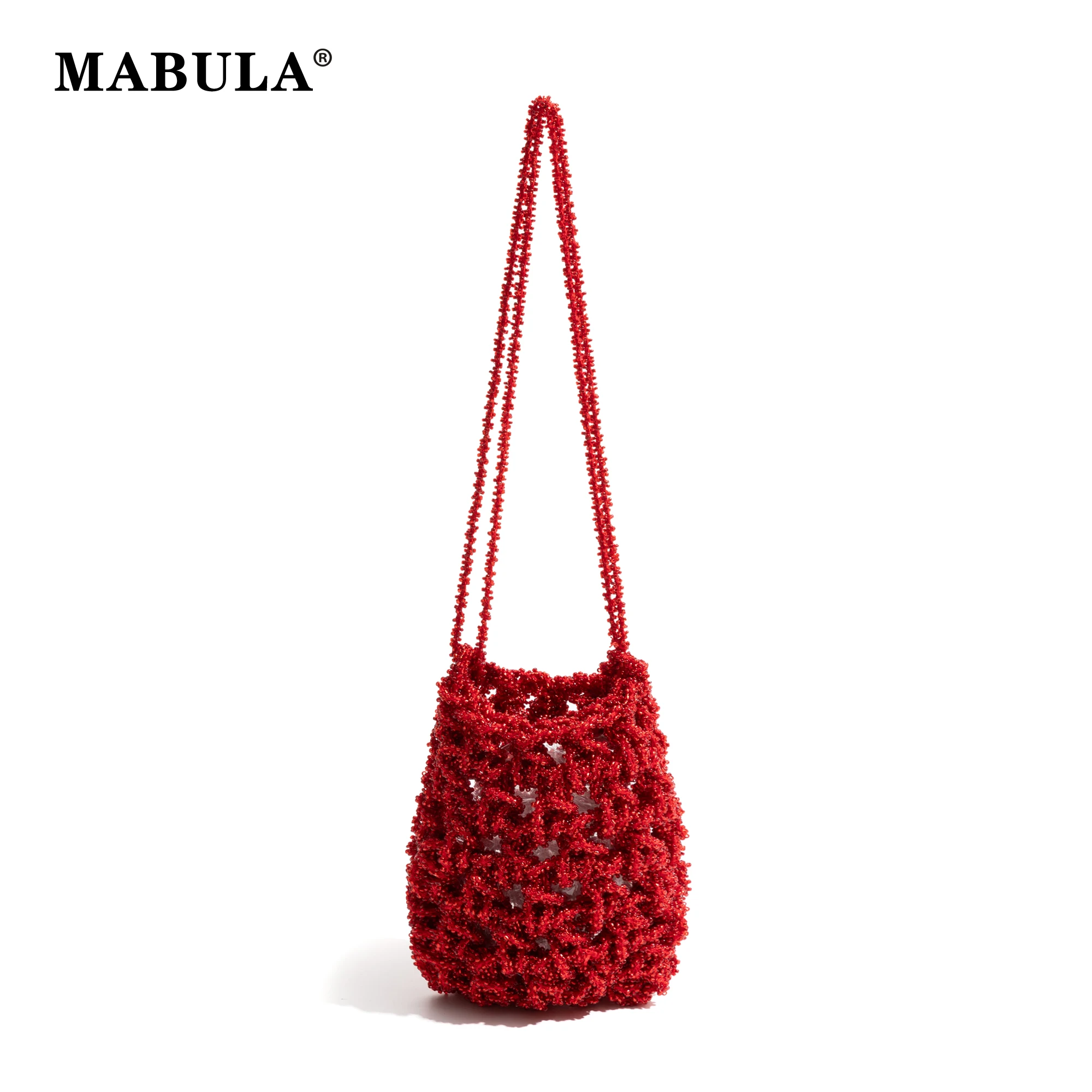 

Женская маленькая сумка MABULA для сотового телефона с бусинами, Летняя ажурная пластиковая красная плетеная ручная сумка через плечо, Модная Портативная дорожная сумка