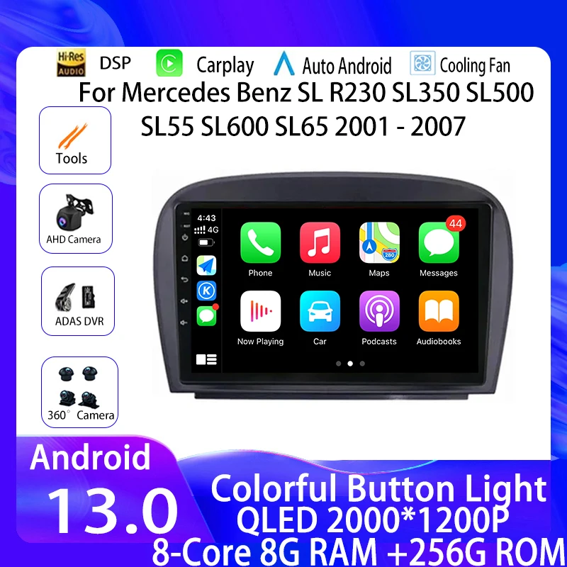 

9 " Android 13 Car Radio For Mercedes Benz SL R230 SL350 SL500 SL55 SL600 SL65 2001 - 2007 Carplay DSP Multimedia GPS Navigation