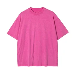 2024 Vintage Washed Retro Punk Streetwear Women's T-Shirt - Casual Harajuku Cotton Short Sleeve Top - XXXL (Rose red)