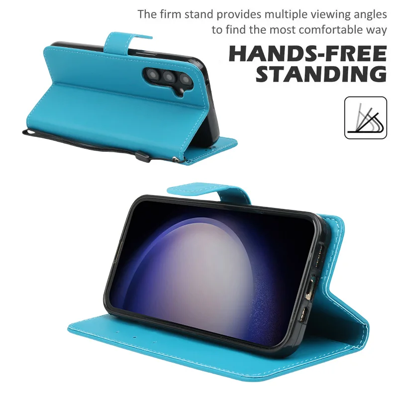 Magnetic Flip Leather Wallet Case with Solid Color and Skin Feel Finish