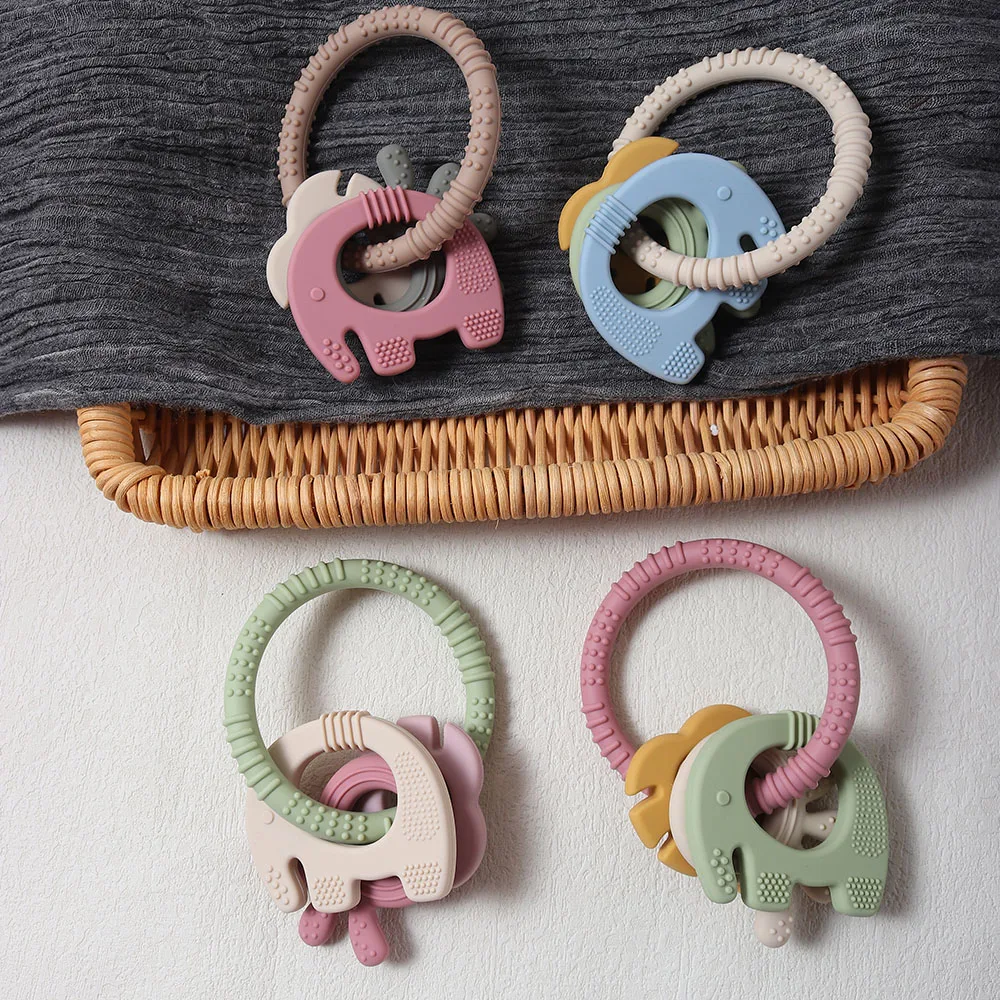 실리콘 Teether 선물 토끼 코끼리 모양의 귀여운 젖니가 남 반지 장난감 씹는 구슬 토끼 감각 감각 껌 구호 노리개