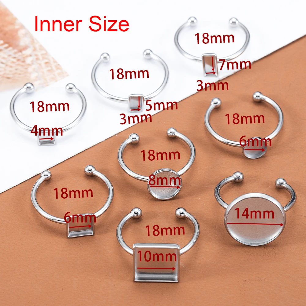 10 stücke verstellbare Edelstahl offene Ring Einstellungen leere Basis Lünette Cabochons Ringe für Schmuck machen DIY Fingerring leer – Detail 2