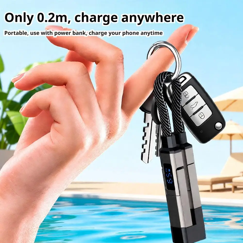 כבל טעינה 4 ב-1 65W בצורת מחזיק מפתחות, כבל USB C עם תצוגת V/A/W, סוג C עבור אפל, כבל נייד לאייפון/אייפד/סמסונג/לפטופ