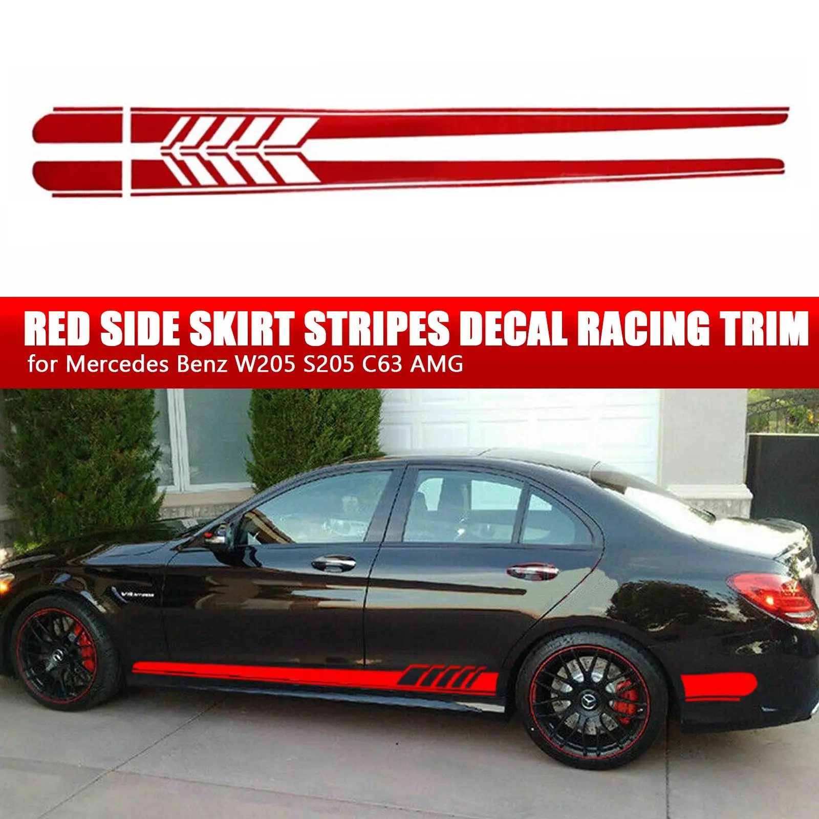 2PCS Red Side Skirt Stripes Decal Racing Trim Car Body Vinyl Sticker Decal  for Mercedes Benz W205 S205 C63 AMG - AliExpress